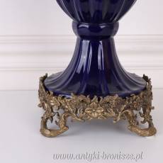 Piękny CHABROWY WAZON porcelana z brązem