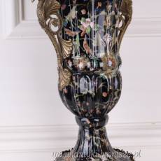 CZARNY KWIATOWY WAZON porcelana + brąz