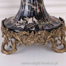 CZARNY KWIATOWY WAZON porcelana + brąz