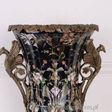 CZARNY KWIATOWY WAZON porcelana + brąz