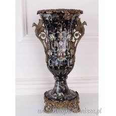 CZARNY KWIATOWY WAZON porcelana + brąz