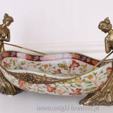 PATERA SECESJA Z KOBIETAMI - porcelana Z BRĄZEM