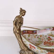 PATERA SECESJA Z KOBIETAMI - porcelana Z BRĄZEM