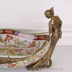 PATERA SECESJA Z KOBIETAMI - porcelana Z BRĄZEM