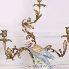 świeczniki PAPUGI porcelana z brązem KPL
