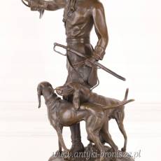 FIGURA Z BRĄZU -MYŚLIWY Z PSAMI- figura SYGNOWANA