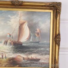 WZBURZONE MORZE -STATKI-OBRAZ ZŁOTA RAMA - 61 X 71 cm
