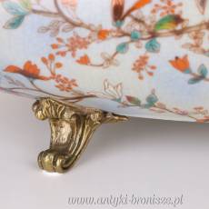 CUDOWNA DUŻA WAZA porcelana z brązem Z PTASZKIEM