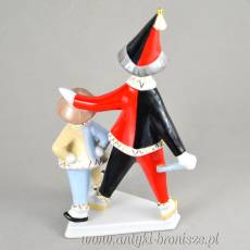 2 Klauny Arlekin Art Deco Hollohaza Węgry wys.21cm