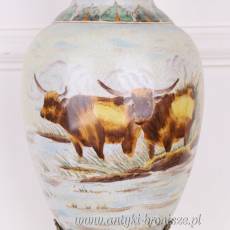 WAZON z bizonami - porcelana z brązem h45