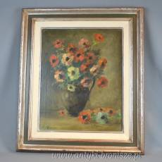 Anemony w dzbanie olej na płótnie J. Renier  Belgia poł.XXw 55/70cm