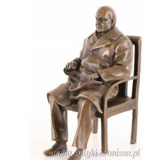 RZEŻBA siedzący WINSTON CHURCHILL - Figurka z Brązu