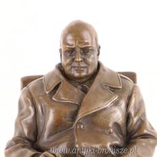 RZEŻBA siedzący WINSTON CHURCHILL - Figurka z Brązu