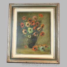 Anemony w dzbanie olej na płótnie J. Renier  Belgia poł.XXw 55/70cm
