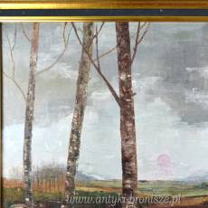 Olej na płótnie brzozy M. Vught Holandia 1980r drewniana rama 90/80cm