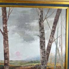 Olej na płótnie brzozy M. Vught Holandia 1980r drewniana rama 90/80cm