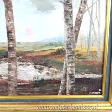 Olej na płótnie brzozy M. Vught Holandia 1980r drewniana rama 90/80cm