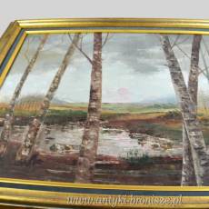 Olej na płótnie brzozy M. Vught Holandia 1980r drewniana rama 90/80cm