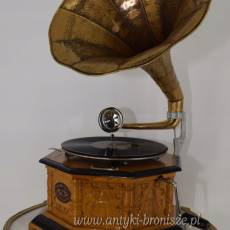 Gramofon - Patefon - 8 Kat - Orzech Jasny - Sprawny - Tuba Rzeźbiona