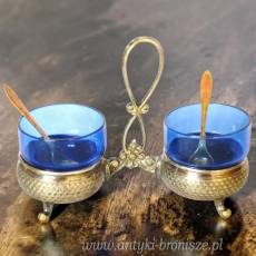 Kabaret do przypraw sygnowany WMF plater giloszowany, wkłady szklane