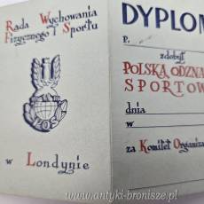 Dyplom Polskiej Odznaki Sportowej na emigracji Londyn 1945/46