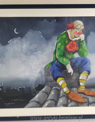 Klaun na dachu, siedzi  na kominie...