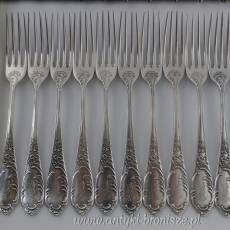 Noże 12 szt, widelce 11 szt - przystawkowe, 5 łyżeczek do herbaty, Norblin rokoko, monogram