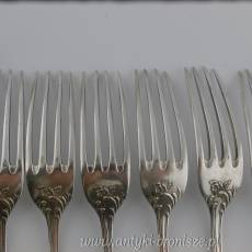 Noże 12 szt, widelce 11 szt - przystawkowe, 5 łyżeczek do herbaty, Norblin rokoko, monogram