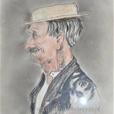 Karykatura mężczyzny w słomkowym kapeluszu podpisana R. Eriksson 1936r