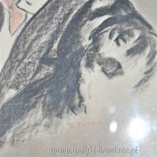 Karykatura mężczyzny w słomkowym kapeluszu podpisana R. Eriksson 1936r