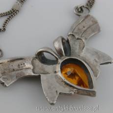 Naszyjnik z pomarańczowym kamieniem i markazytami srebro pr. 925