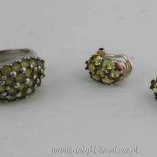 Pierścionek i kolczyki z zielonymi cyrkoniami srebro 925 Tajlandia