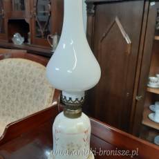 Lampa naftowa z bialej porcelany w kwiaty, bialy-matowy kominek - H:39 cm - poz. 5409