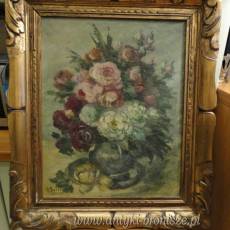OKAZJA-WYPRZEDAZ !! - ONP Szkola belgijska: A.Delvigne (XIX-XXw.): "Kwiaty w wazonie"- podpisany A.Delvigne - rozm. zewn. 63 x 54cm - poz.1900
