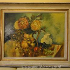 PKAZJA-WYPRZEDAZ !!! OND - Prymitywna "martwa natura " z kwiatami w wazonie, warzywami i owocami - podpisany G.BLOMMAERT , rozm. 65 x 82cm - poz. 1227
