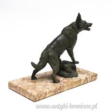 Wilczur, pies rzeźba art deco  brąz artystyczny na marmurze brak sygnatury