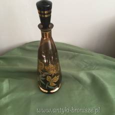 Karafka do likieru, nalewek szkło przyciemniane, złota róża Francja lata 50te w.31,5cm