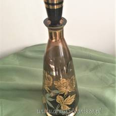 Karafka do likieru, nalewek szkło przyciemniane, złota róża Francja lata 50te w.31,5cm