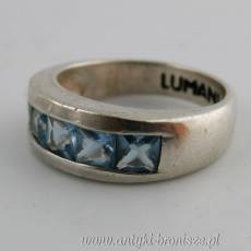 Pierścionek obrączka niebieskie kamienie srebro 925 Lumani