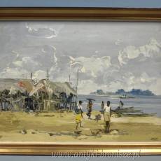 Obraz OND "Scena na afrykanskiej plazy" - podpisany (apocryphe), rozm. zewn. 51,5 x 68,5cm, rozm. wewn. 45x60 cm - poz. 5775