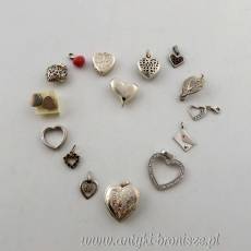 Zawieszki, wisiorki, sekretniki, broszka, kolczyki w kształcie serca srebro 925, 800, 835 lub nie puncowane srebro