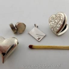 Zawieszki, wisiorki, sekretniki, broszka, kolczyki w kształcie serca srebro 925, 800, 835 lub nie puncowane srebro