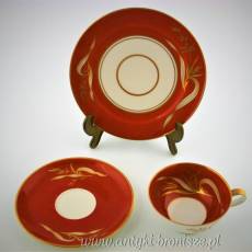 Filiżanka porcelanowa (trio) ręcznie malowana Niemcy Rhenania Duisdorf 1935-1957r