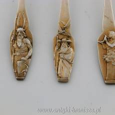 Unikatowe łyżeczki do mokki z postaciami mitologicznymi srebro 800 pozłacane Niemcy Bruckmann & Sohne secesja początek XXw