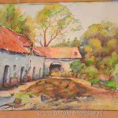 Akwarela - "Pejzaz wiejski" pod szklem, rozmiar z ramka 43,5 x 53,5cm - poz. 1157