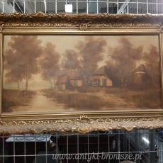 OKAZJA-LIKWIDACJA !!! ONP - "Domek" - w zloconej ramie ( restaurowana) - rozm. 56x96 cm - poz. 2632