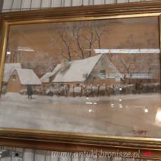 Pastela / akwarela - obraz zimowy " Domy" - datowany 1942, podpisany, w drewnianej ramie rozm. 64 x 84cm - poz. 5010