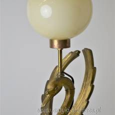 lampa stołowa łabędź brąz na marmurowym cokole szkło opalinowe wys.70cm 1900r
