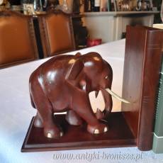 Kolonialne Stopery do ksiazek w ksztalcie drewnianych sloni z pojedynczymi klami - L:23 cm // H: 21cm x 12cm