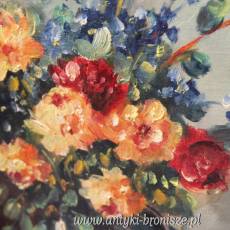 Bukiet kwiatów olej na płótnie -podpisany R,Boret Belgia lata 20/30te 76/66 cm